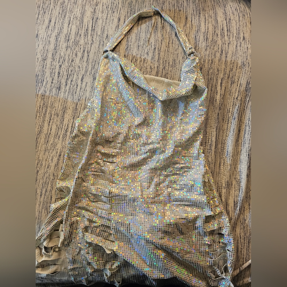 Bodycon Silver Sequin Cut Out Halter Minidress